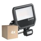 Mehrfachpackung 4x Ledvance LED-Scheinwerfer Aluminium Schwarz 41W 5500lm 100D - 830 Warmweiß | IP65 - Bewegungs- und Lichtsensor - Symmetrisch